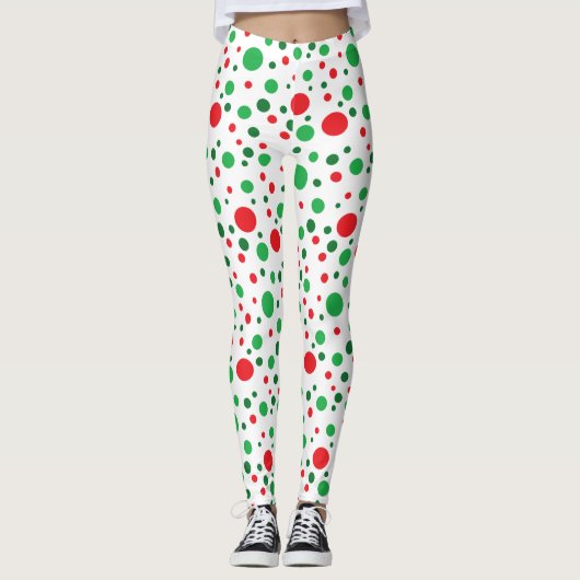 Red Green White Christmas Holiday Leggings (Vorderseite)