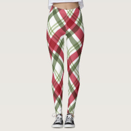 Red Green White Christmas Kariert Leggings