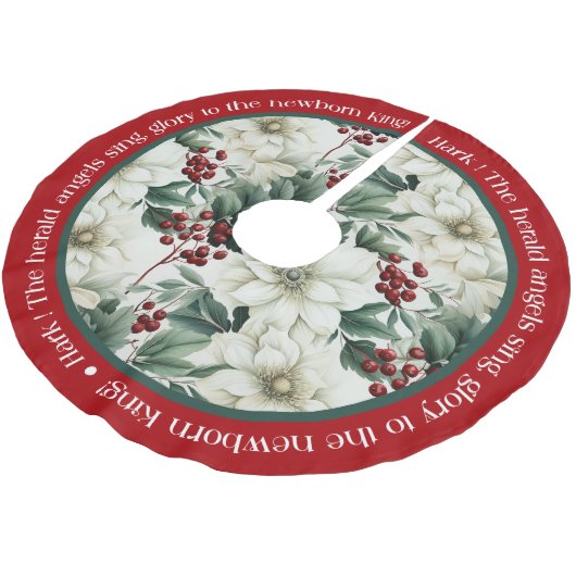 Red Green White Christmas Pointsettia Polyester Weihnachtsbaumdecke (Schrägansicht)