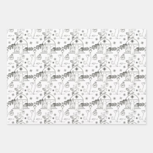Red green & white Christmas winter cats Geschenkpapier Set (Vorderseite 3)