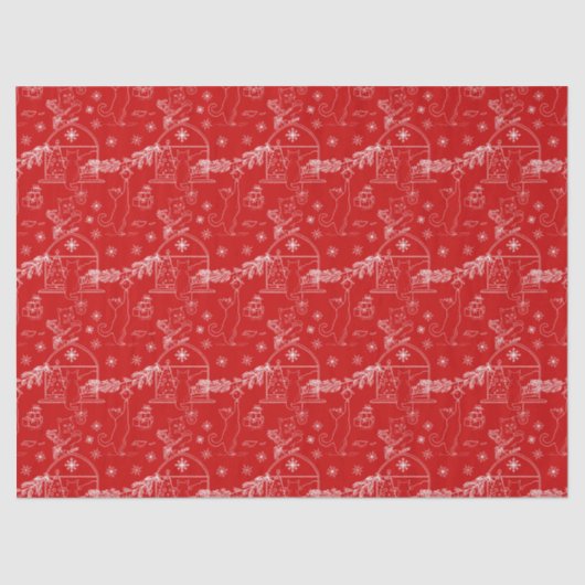 Red green & white Christmas winter cats Seidenpapier (Vorderseite)