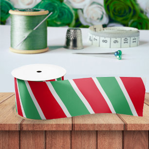 Red Green & White Diagonal Strip Weihnachten Satinband