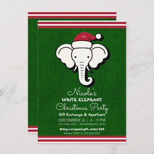 Red Green White Elephant Gift Swap Weihnachtsgesch Einladung (Vorne/Hinten)