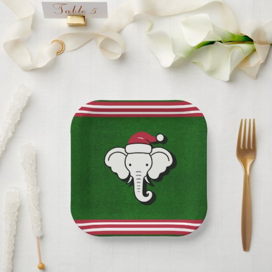 Red & Green White Elephant Weihnachtsgeschenk Part Pappteller (Hochzeit)