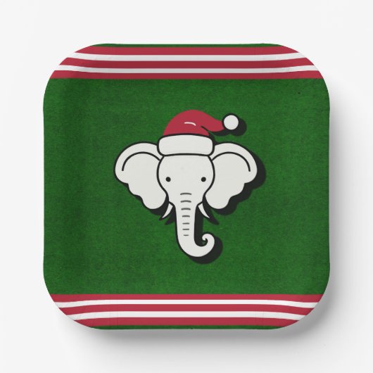 Red & Green White Elephant Weihnachtsgeschenk Part Pappteller (Vorderseite)