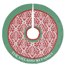 Red Green White Floral Damask Weihnachtsbaumrock Polyester Weihnachtsbaumdecke