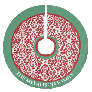 Red Green White Floral Damask Weihnachtsbaumrock Polyester Weihnachtsbaumdecke