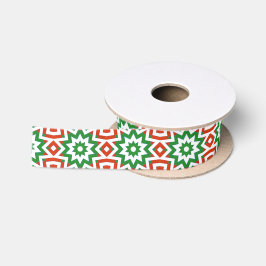 Red Green White Geometric Muster Weihnachtsband Satinband