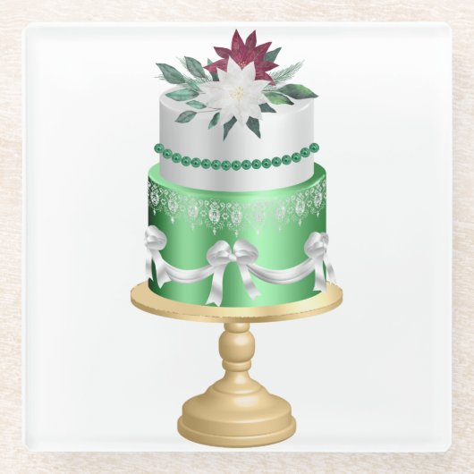 RED GREEN & WHITE HOLIDAY CHRISTMAS CAKE GLASUNTERSETZER (Vorderseite)