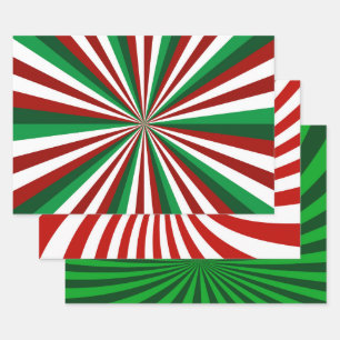 RED GREEN WHITE HOLIDAY CHRISTMAS PINWHEEL PATTERN GESCHENKPAPIER SET