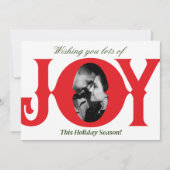 Red & Green White Holiday JOY Photo Christmas Card Einladung (Vorderseite)
