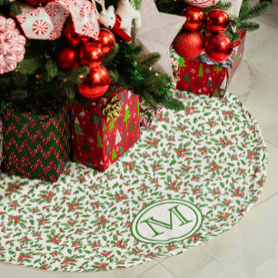 Red Green White Holly Berry Personalisiert Monogra Polyester Weihnachtsbaumdecke