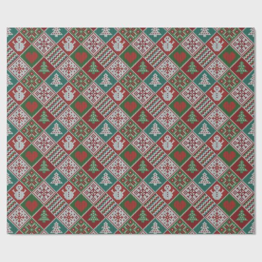 Red Green White Imitats Strick Weihnachtsmuster Geschenkpapier (Flach)