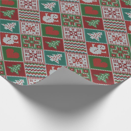 Red Green White Imitats Strick Weihnachtsmuster Geschenkpapier (Ecke)
