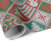 Red Green White Imitats Strick Weihnachtsmuster Geschenkpapier (Rolleneckpunkt)
