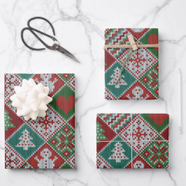 Red Green White Imitats Strick Weihnachtsmuster Geschenkpapier Set