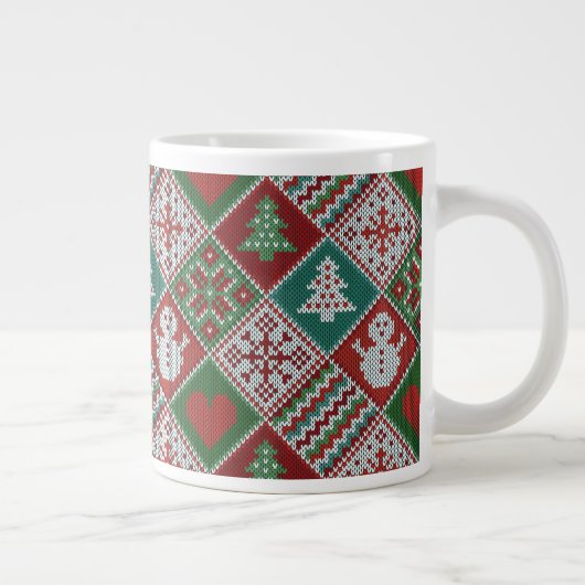 Red Green White Imitats Strick Weihnachtsmuster Jumbo-Tasse (Rechts)