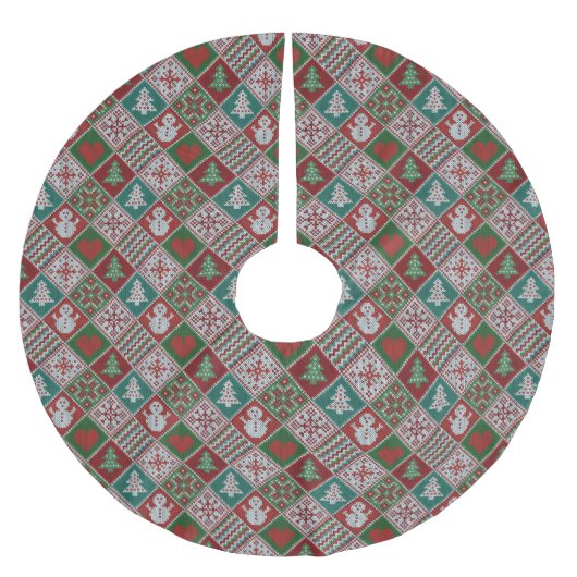 Red Green White Imitats Strick Weihnachtsmuster Polyester Weihnachtsbaumdecke (Vorderseite)