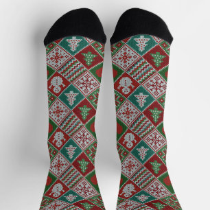 Red Green White Imitats Strick Weihnachtsmuster Socken