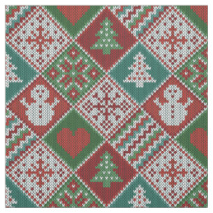 Red Green White Imitats Strick Weihnachtsmuster Stoff