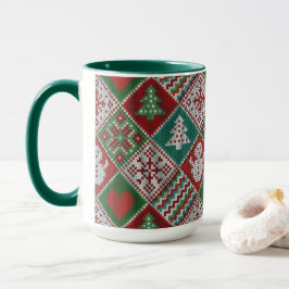 Red Green White Imitats Strick Weihnachtsmuster Tasse