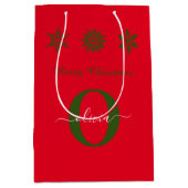 Red Green White Monogram Script Frohe Weihnachten Mittlere Geschenktüte (Vorderseite)