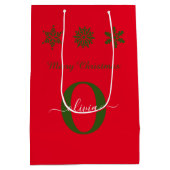 Red Green White Monogram Script Frohe Weihnachten Mittlere Geschenktüte (Rückseite)