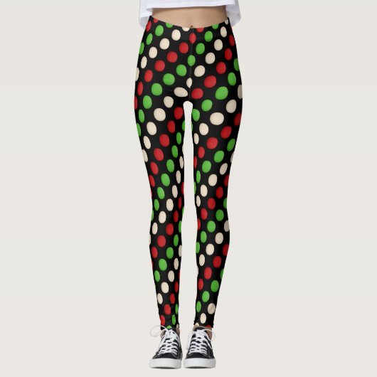 Red Green White Polka Dot Pattern Leggings (Vorderseite)