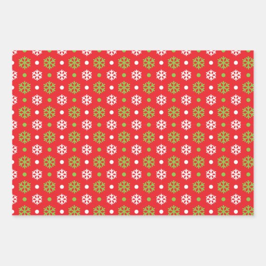 Red Green White Snowflake Holiday Weihnachten Tren Geschenkpapier Set (Vorderseite 3)