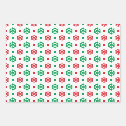 Red Green White Snowflake Holiday Weihnachten Tren Geschenkpapier Set (Vorderseite 2)