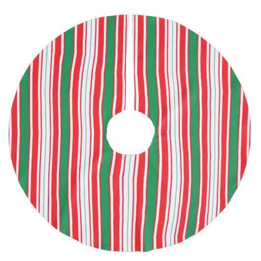 Red Green & White Stripe Christmas Tree Skirt Polyester Weihnachtsbaumdecke (Vorderseite)