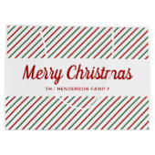 Red Green White Stripes Frohe Weihnachten Große Geschenktüte (Rückseite)