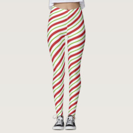 Red Green White Stripes Weihnachtsmuster Leggings