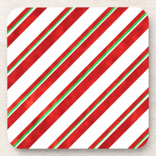Red Green White Watercolor Candy Cane Streifen Getränkeuntersetzer (Vorderseite)