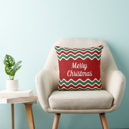 Red Green White Wave Stripes Frohe Weihnachten Kissen