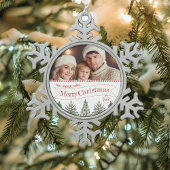 Red Green White Winter Tree Frohe Weihnachten Schneeflocken Zinn-Ornament