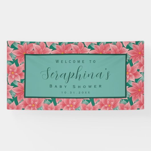 Red & Green Winter Poinsettia Baby Showbanner Banner (Horizontal)