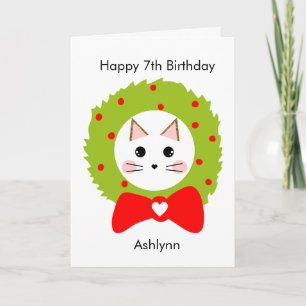 Red Green Wreath Bow Cat Christmas Geburtstag Karte
