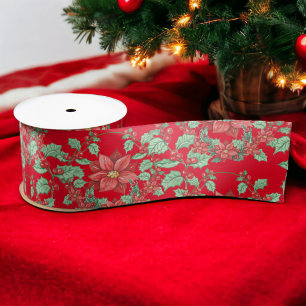 Red Green Wreath Poinsettia Holiday Satinband