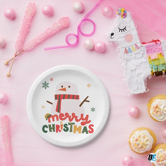 Red, Green & Yellow Elegant Merry Christmas Pappteller