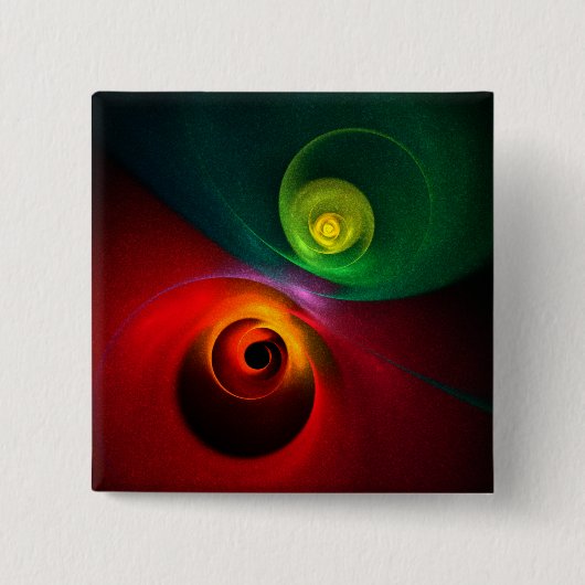 Red Green Yin Yang Modernes Abstraktes Kunstmuster Button (Vorderseite)