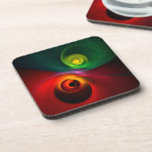 Red Green Yin Yang Modernes Abstraktes Kunstmuster Getränkeuntersetzer (Linke Seite)