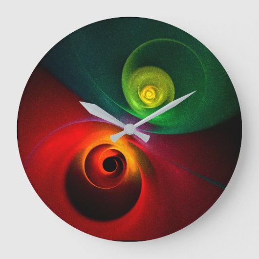 Red Green Yin Yang Modernes Abstraktes Kunstmuster Große Wanduhr (Vorderseite)