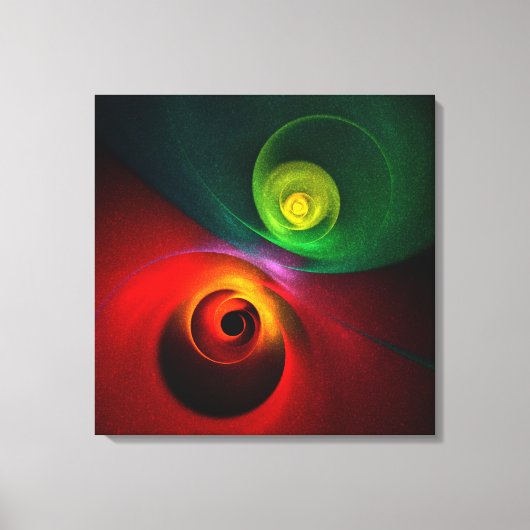 Red Green Yin Yang Modernes Abstraktes Kunstmuster Leinwanddruck (Vorderseite)