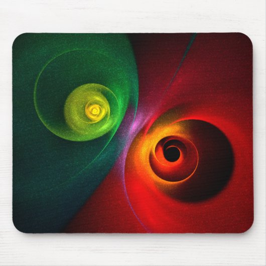 Red Green Yin Yang Modernes Abstraktes Kunstmuster Mousepad (Vorne)