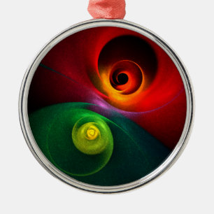 Red Green Yin Yang Modernes Abstraktes Kunstmuster Ornament Aus Metall