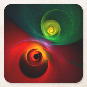Red Green Yin Yang Modernes Abstraktes Kunstmuster Rechteckiger Pappuntersetzer