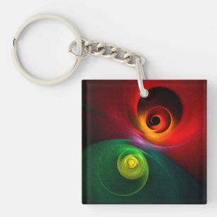 Red Green Yin Yang Modernes Abstraktes Kunstmuster Schlüsselanhänger