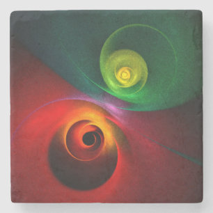 Red Green Yin Yang Modernes Abstraktes Kunstmuster Steinuntersetzer