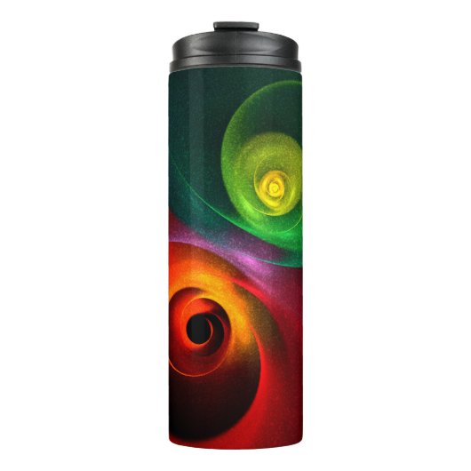 Red Green Yin Yang Modernes Abstraktes Kunstmuster Thermosbecher (Vorderseite)